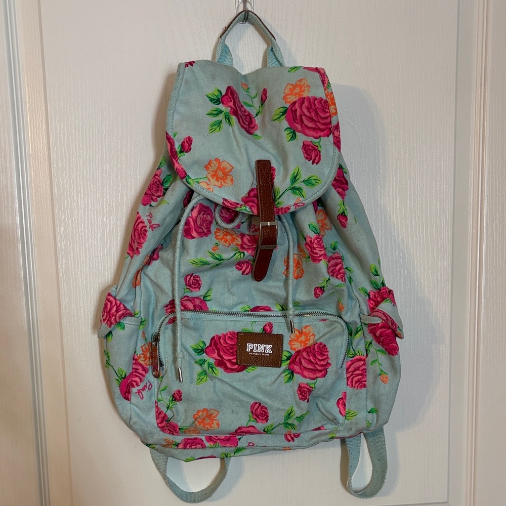 PINK Victoria's Secret Floral Backpack - Pink and Orange